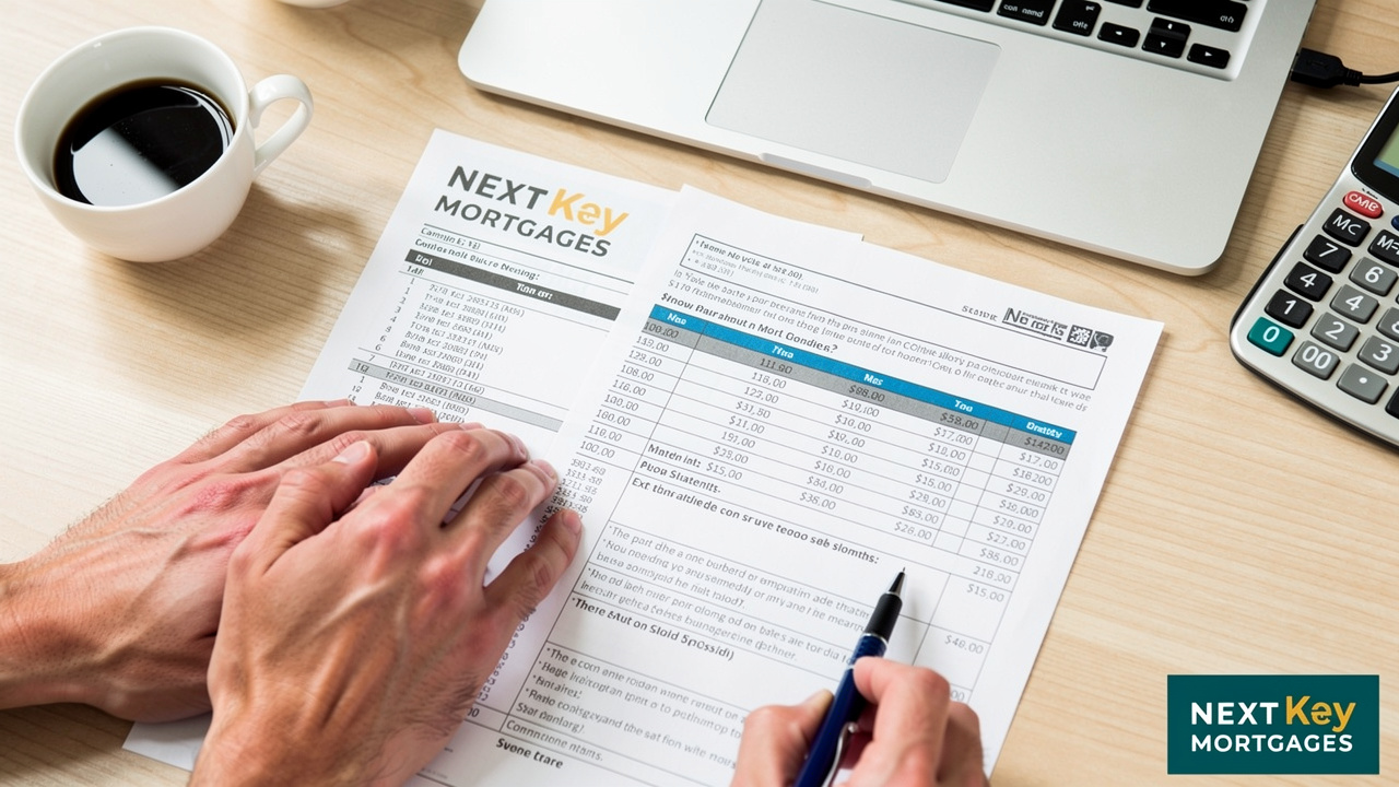 Person reviewing home loan financial documents at kitchen table